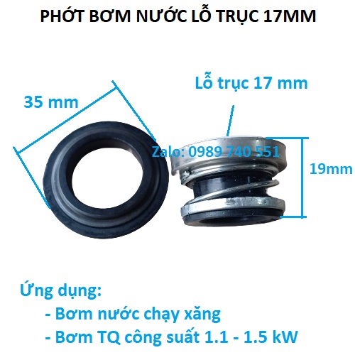 Phớt bơm nước chạy xăng - bơm nước 1.1 -1.5kw - phớt vỉ lỗ trục 17mm