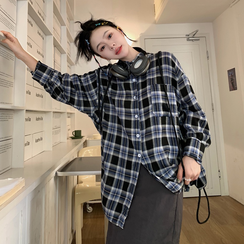 SUXI Áo Sơ Mi Tay Dài Dáng Rộng Họa Tiết Kẻ Sọc Phong Cách Hàn Quốc Thời Trang Mùa Hè Cho Nữ