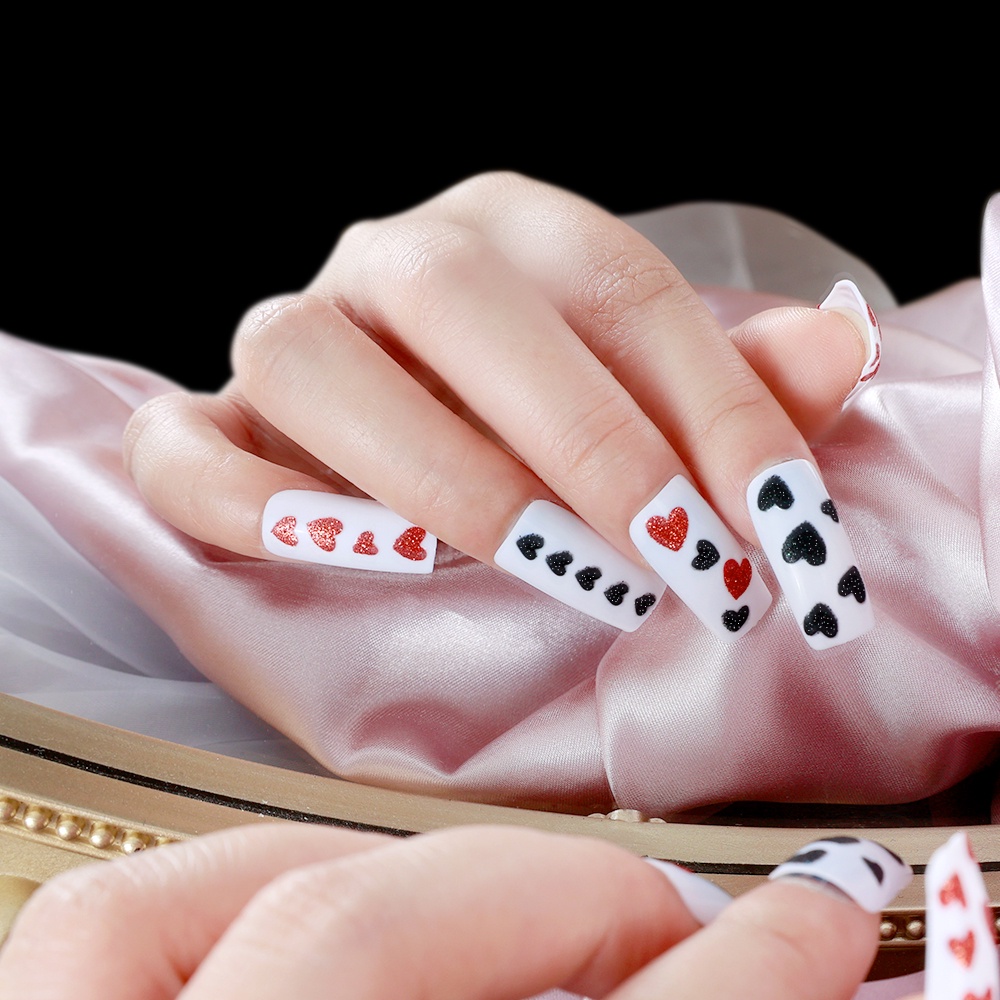 1 Tờ Nhãn Dán Trang Trí Móng Tay Tự Dính Họa Tiết Trái Tim 3D Lấp Lánh