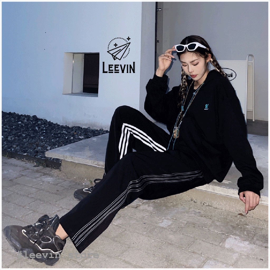 Quần Ống Rộng 3 Sọc HIP HOP Nam Nữ Unisex Ulzzang Thể Thao Kiểu quần sọc nữ Phong Cách Đường Phố Leevin Store