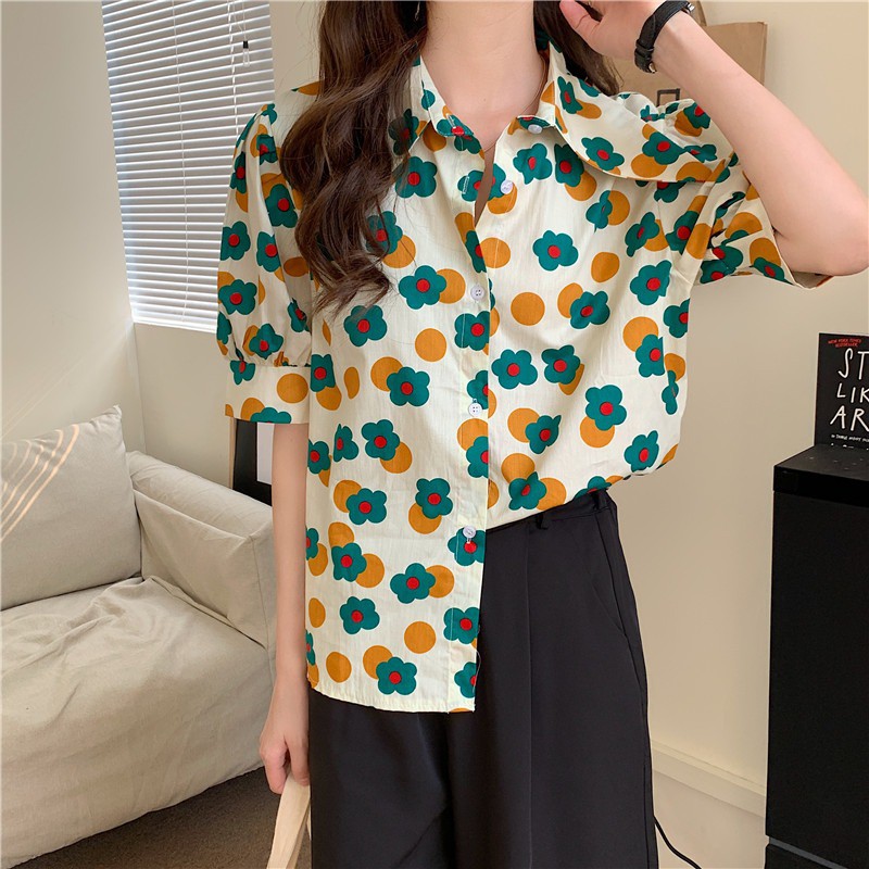 Áo sơ mi tay ngắn cổ bẻ kiểu dáng thời trang phong cách Hàn Quốc dành cho nữ | BigBuy360 - bigbuy360.vn