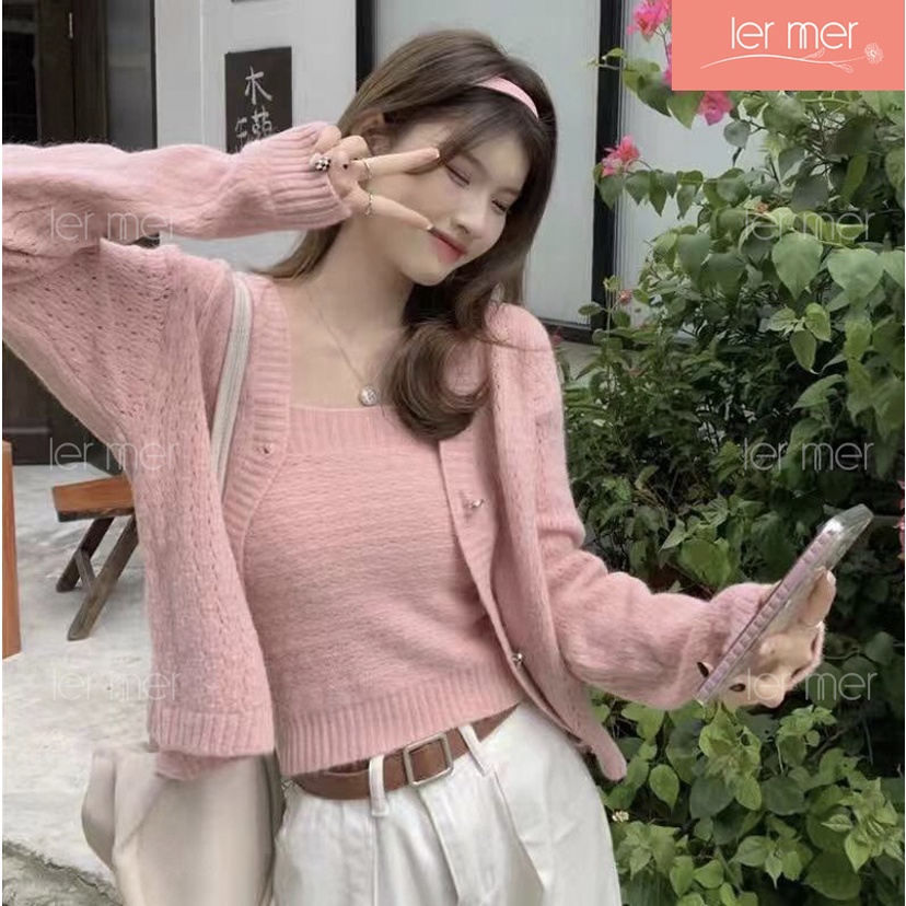 Áo cardigan nữ kèm áo dây Set áo len 2 dây kèm áo cardigan Ler Mer