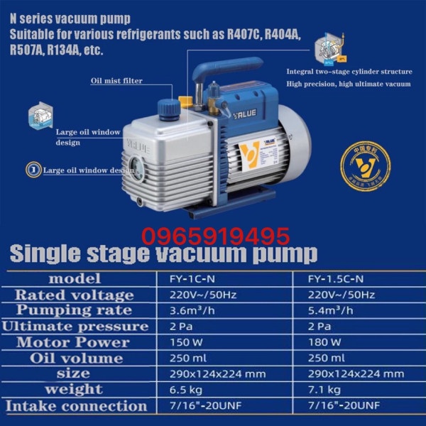 Máy hút chân không Value FY-1.5C-N dòng nội địa Trung cao cấp - Máy hút chân không điều hoà Value cao cấp