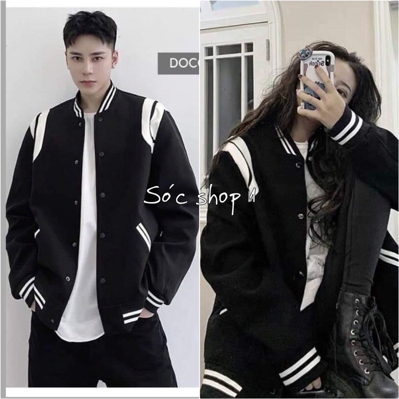 [SIÊU HÓT] Áo Khoác Bomber Đen Viền Trắng Form Rộng Unisex