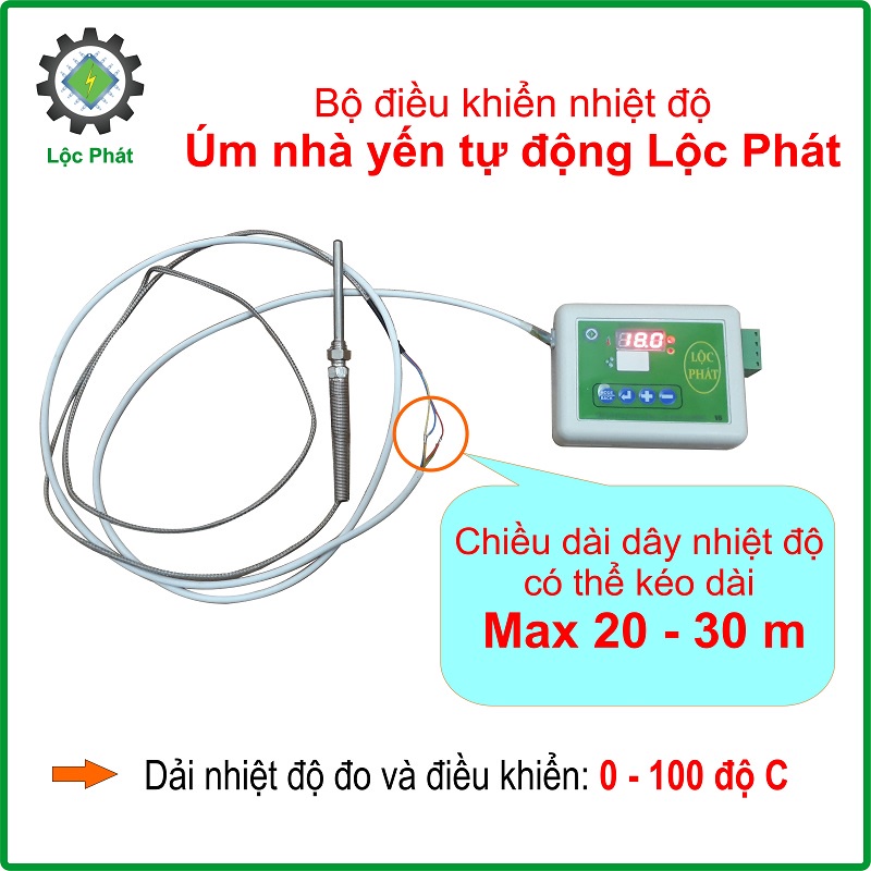 Bộ điều khiển nhiệt độ úm nhà yến tự động Lộc Phát, dây đầu đo nhiệt độ có thể kéo dài 20 - 30m NĐ-YEN300W