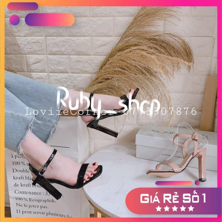 LOVIIECORNER- GIÀY SANDAL CAO GÓT 10 PHÂN QUAI MẢNH ĐẾ VUÔNG - GIÀY SANDAN CAO GÓT QUAI MẢNH 10P - ( ĐEN - KEM ) G191169