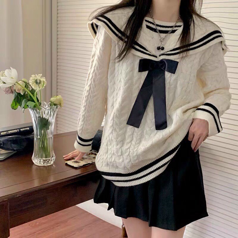 Áo len thủy thủ nơ cổ