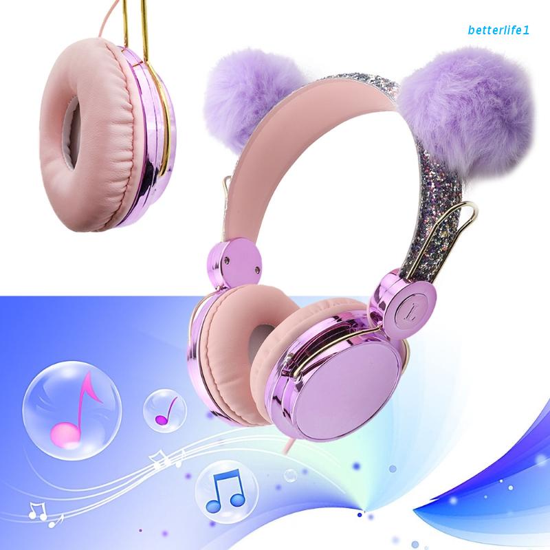 Tai Nghe Có Dây Usb 3.5mm Hình Tai Mèo Nhồi Bông Kèm Mic Cho Điện Thoại Di Động / Máy Tính
