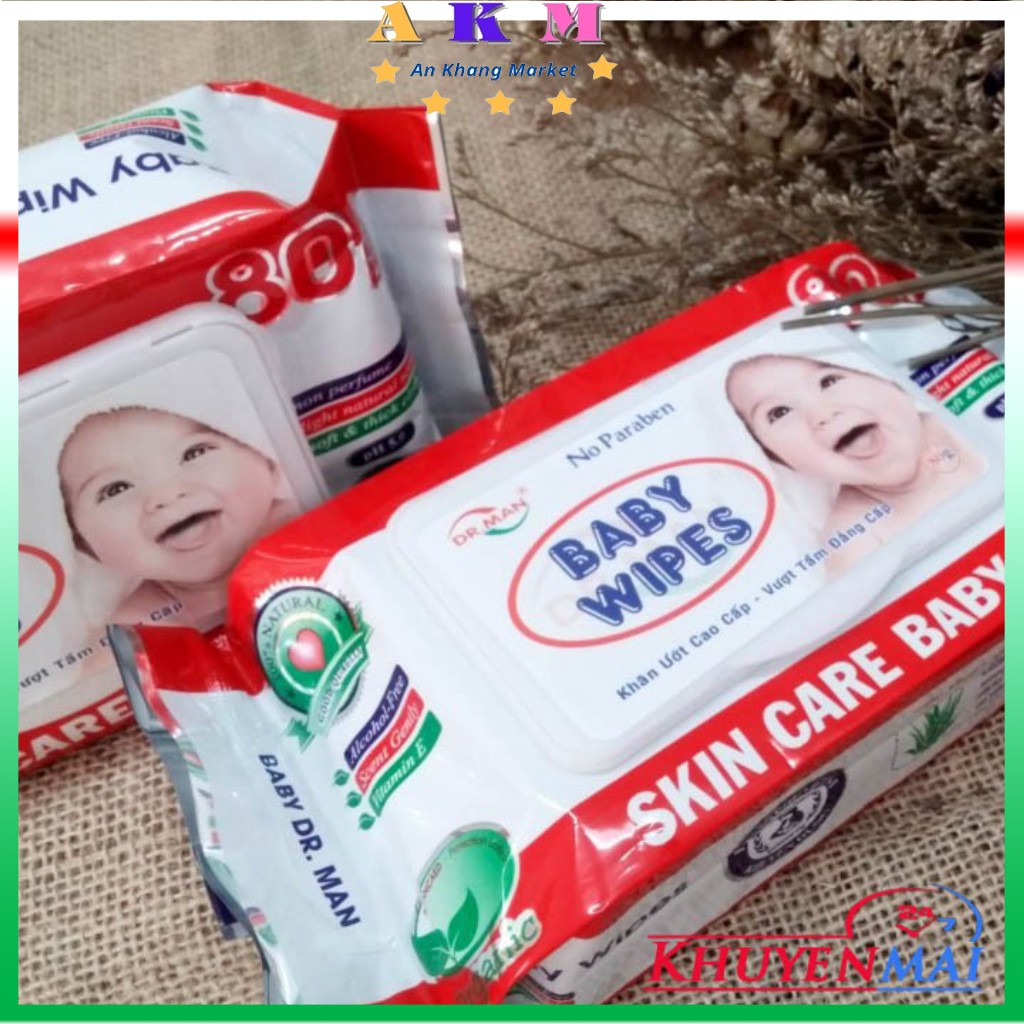 (𝗚𝗶𝗮́ 𝗦𝗶̉) KHĂN GIẤY ƯỚT BABY WIPES BỊCH 80G