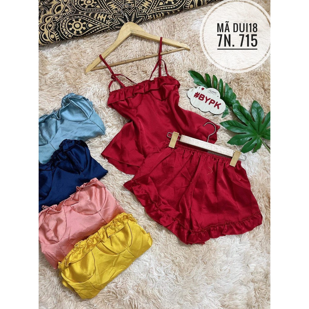 Dui18 - Đồ bộ quần đùi mặc nhà sexy dưới 55 kg - SET SATIN HAI DÂY QUẦN ĐÙI HÌNH THẬT | BigBuy360 - bigbuy360.vn