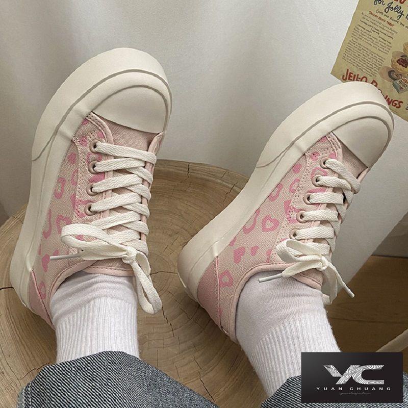 Giày Thể Thao Vải Bạt Đế Dày Thấp Màu Hồng Họa Tiết Da Báo Thời Trang Mùa Hè Phong Cách Hong Kong Dành Cho Bạn Nữ