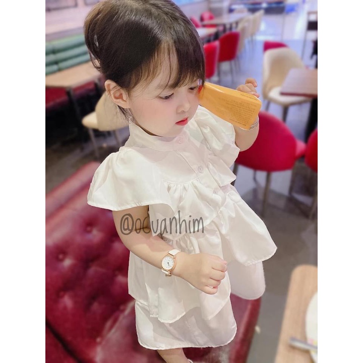 Váy trắng cho bé gái, Váy trắng cổ trụ bèo tầng cho bé