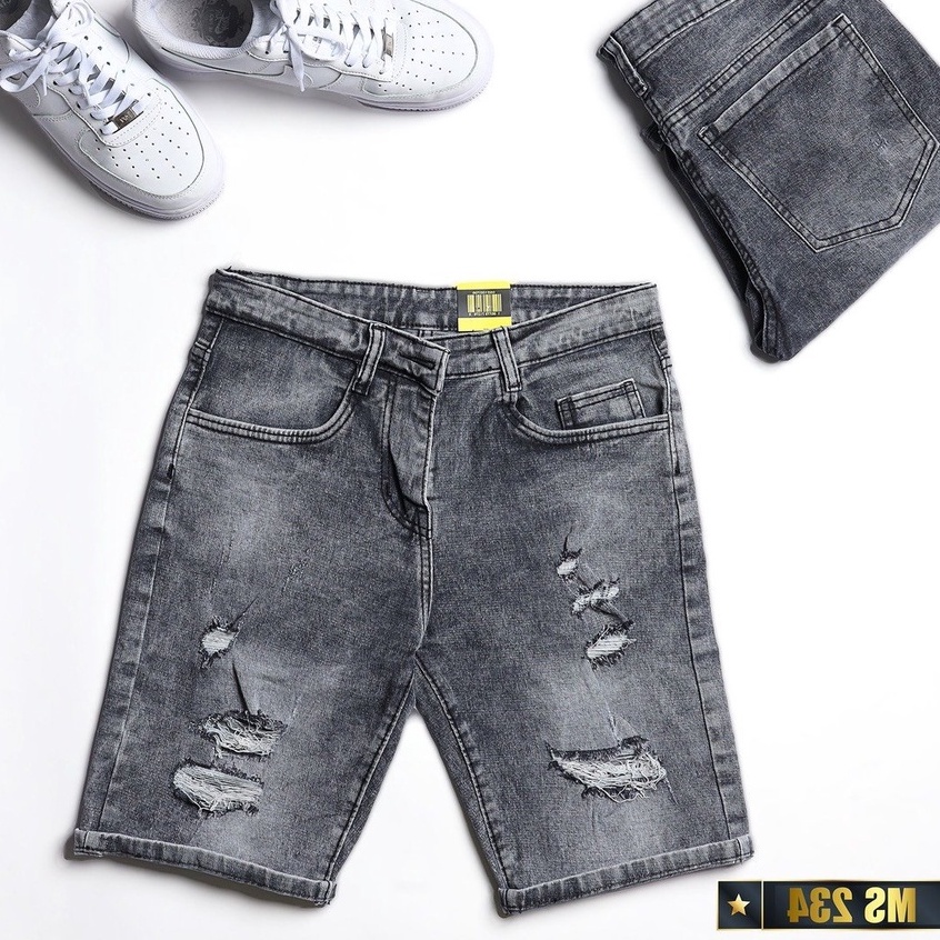 Quần Short Jean Nam Màu Xám Đen Đẹp Chất Bò Co Giãn Cao Cấp, Quần Ngố rách Mẫu Mới Phong Cách Hàn Quốc beautifulgilr w23
