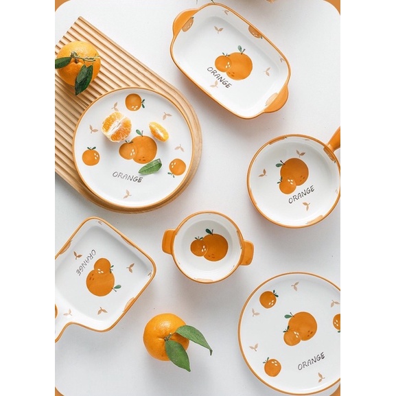 Bát Đĩa Sứ Decor Chén Dĩa Hoạ Tiết Quả Cam Gốm Sứ Cao Cấp Phong Cách Bắc Âu