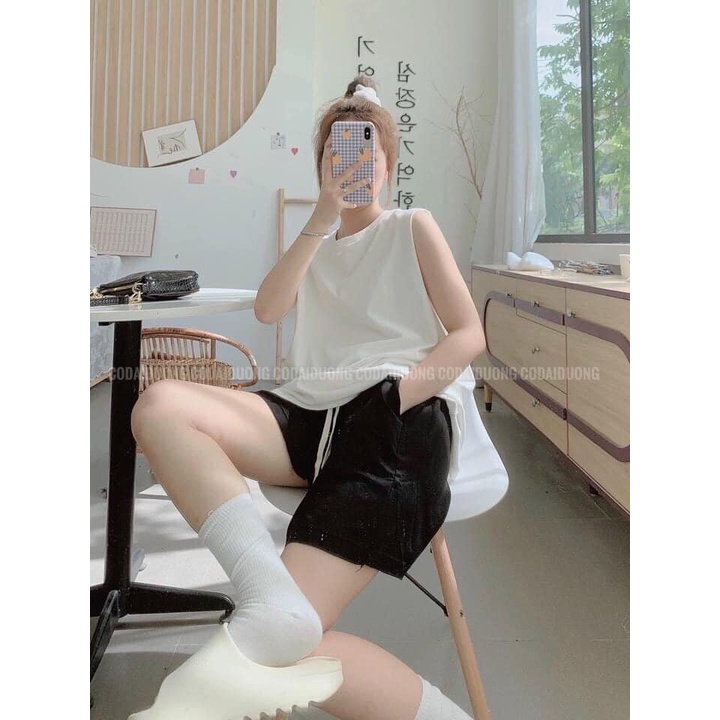 Bộ Tank Top Nữ Trơn 🦋 Set Quần Cộc Áo Sát Nách 4 Màu Xanh Trăng Đen