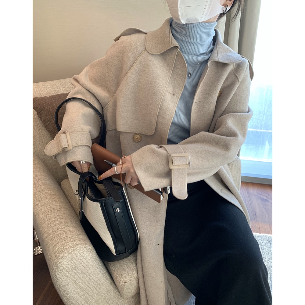 Áo dạ nữ thanh lịch áo khoác dạ dáng dài khoác dây mùa thu và mùa đông