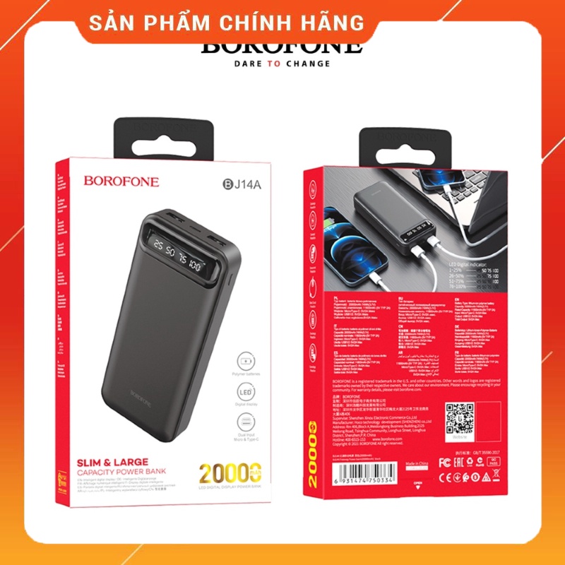Sạc Dự Phòng BOROFONE 20000Mah BJ14A Hàng Chính Hãng Cao Cấp, Hỗ Trợ Sạc Nhanh Hiển Thị Phần Pin. Bảo Hành 12 Tháng