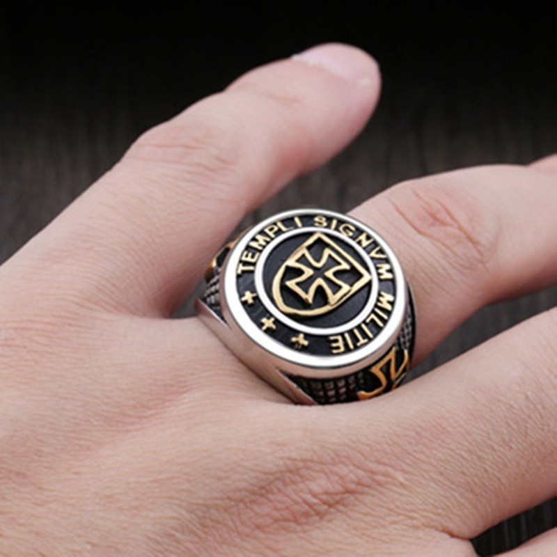 Nhẫn hiệp sĩ Thập tự giá thép titan thời trang nam
