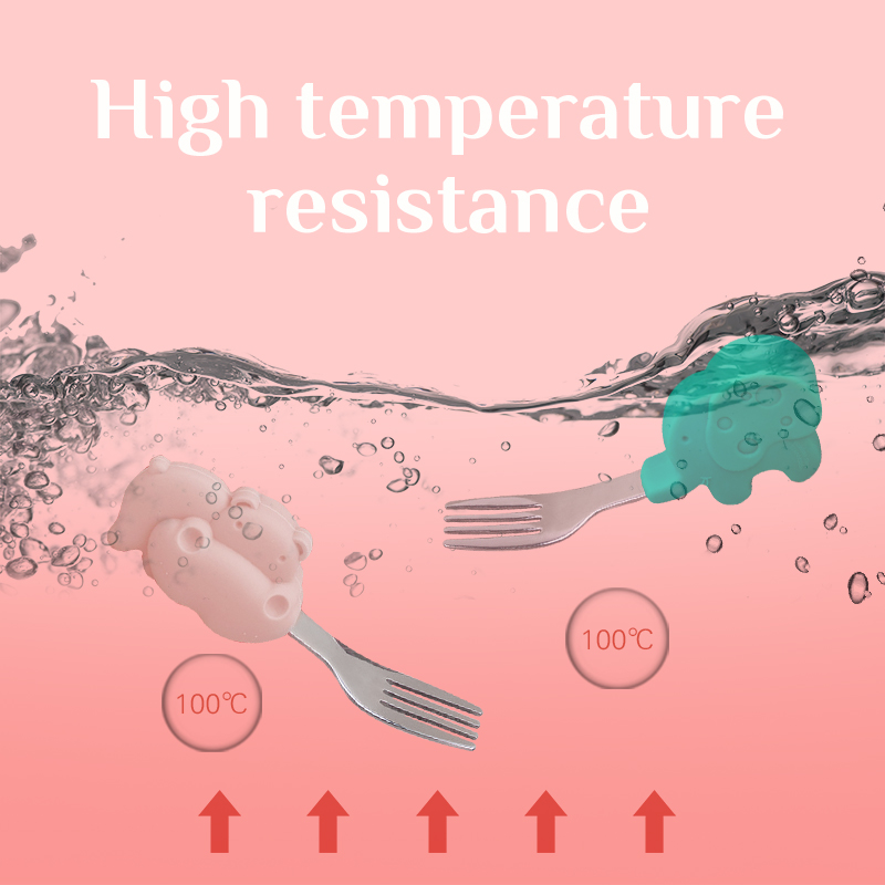 Bộ thìa và nĩa tập ăn MAMIMAMIHOME làm từ silicon và thép không gỉ kiểu dáng động vật hoạt hình dành cho trẻ em