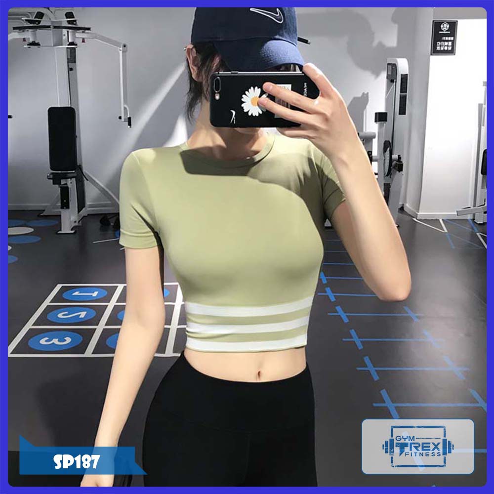 Áo croptop tập gym nữ thun dệt co dãn 4 chiều SP188, Áo thun thể thao nữ cộc tay - Gym Trex