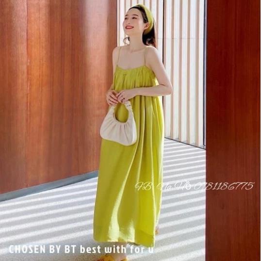 ĐẦM MAXI 2 DÂY XANH CỐM KÈM TUBAN ĐẦM SUÔNG THUNGH DÁNG DÀI