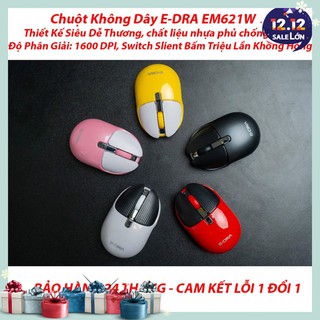 Chuột Không Dây Siêu Cute E-DRA EM621W RABBIT - Chuột Im lặng, Pin Sạc - Bảo hành 12 tháng - Cam kết lỗi 1 đổi 1