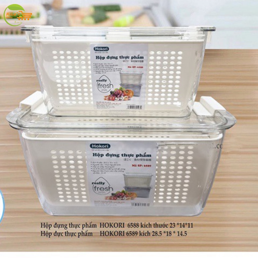 Hộp Nhựa TO Đựng Thực Phẩm Tủ Lạnh 2 Lớp Có Lỗ Thoát Nước Khóa Thoát Khí Dễ Dàng Bảo Quản Rau Củ