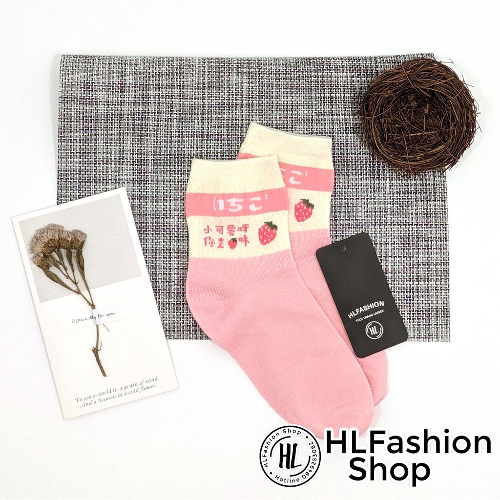 Tất vớ nữ Cotton cổ tròn hình trái cây Nhật Bản Hàn Quốc, tất vớ cổ cao HLFashion