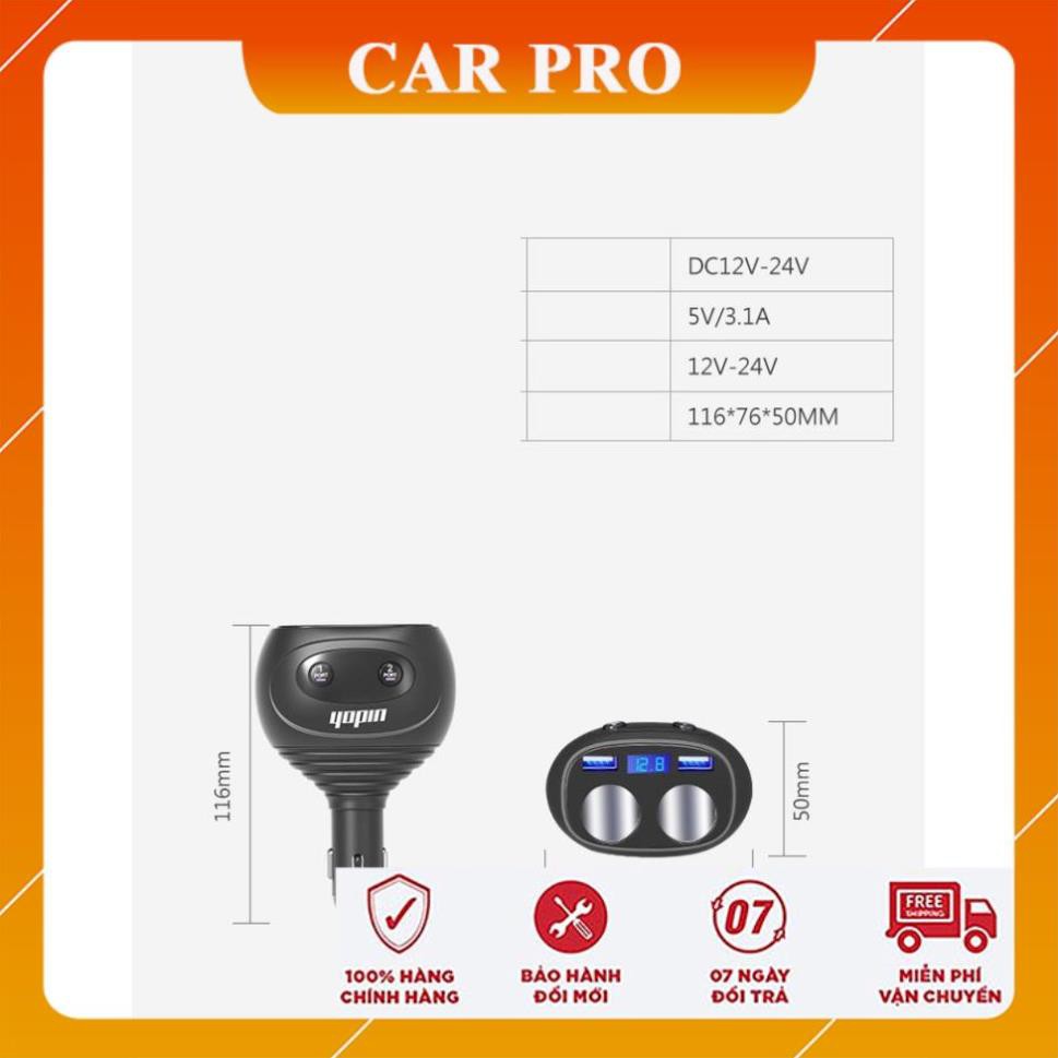 Bộ chia tẩu Yopin chia 2 nguồn tẩu, 2 cổng sạc 3.1Amax - CAR PRO