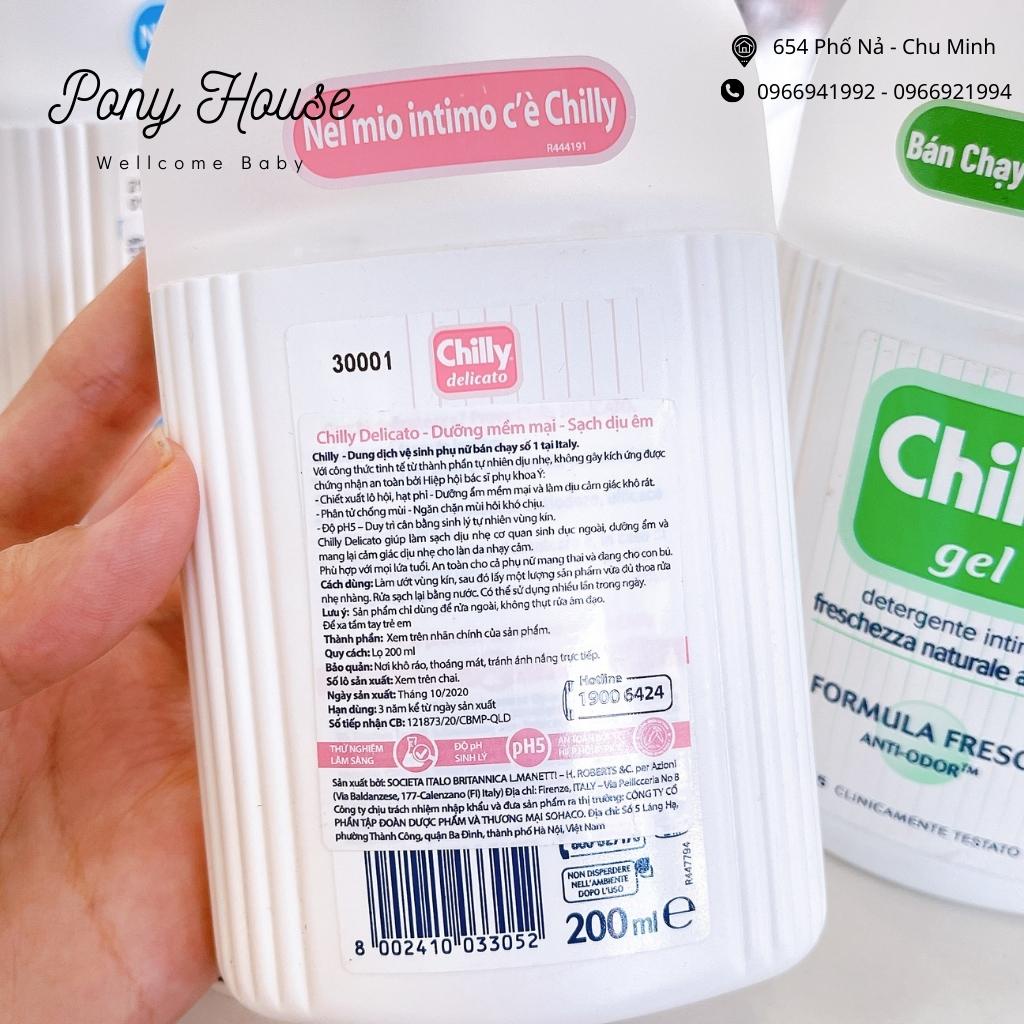 Dung dịch vệ sinh phụ nữ Chilly Gel Ngăn Mùi Kháng Khuẩn Se lạnh, bùng tươi mát - số 1 tại Italy - (200ml/chai)