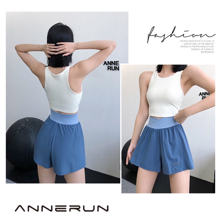 Quần short thể thao ANRAN lưng cao giả hai lớp thời trang năng động cho nữ