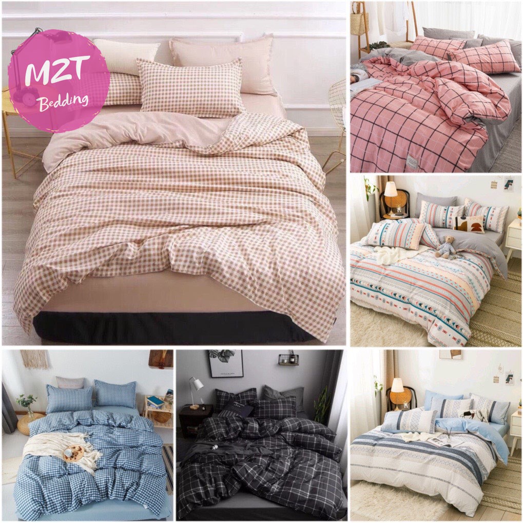 Bộ chăn ga gối Cotton Poly M2T Bedding drap giường kẻ Hàn Quốc miễn phí bo chun ga giường bọc đệm | BigBuy360 - bigbuy360.vn