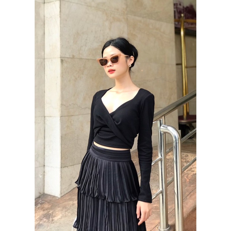 VELLE DESIGN Áo thun xoắn nơ Selena chất thun gân dày dặn