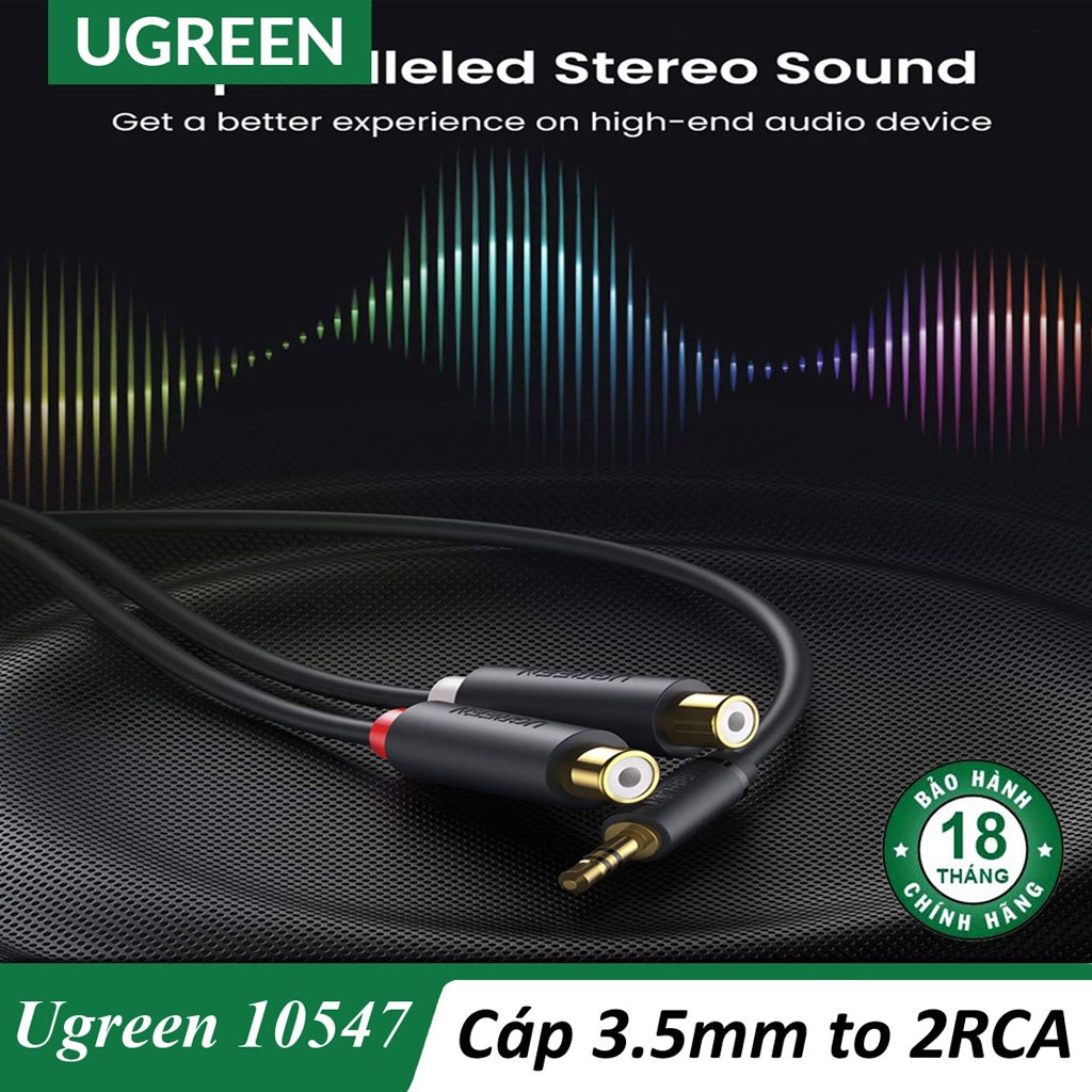 Cáp Chuyển 3.5mm MALE TO 2RCA FEMALE ugreen 10547 Chính Hãng