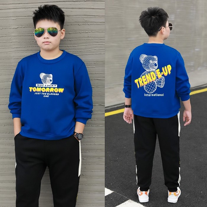 Bộ quần áo thu đông dài tay &quot;E.UP&quot; 14-45kg cho bé trai. Đồ bộ dài tay ấm áp cho bé 4-14 tuổi. B49