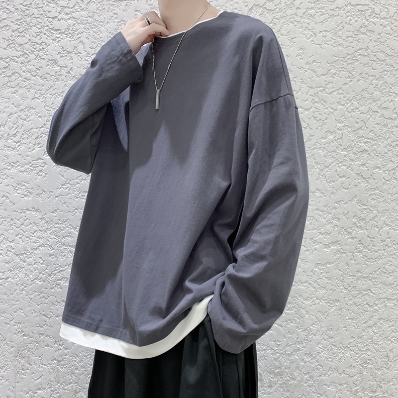 Áo Thun Cotton IFNICEFUTURE Tay Dài Dáng Rộng Màu Trơn Thời Trang Cho Cặp Đôi Học Sinh