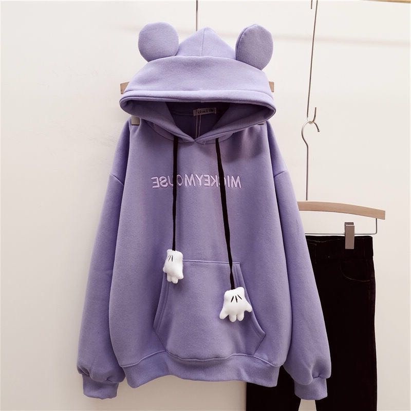 Áo hoodie nữ tai gấu dễ thương chất nỉ dày dặn