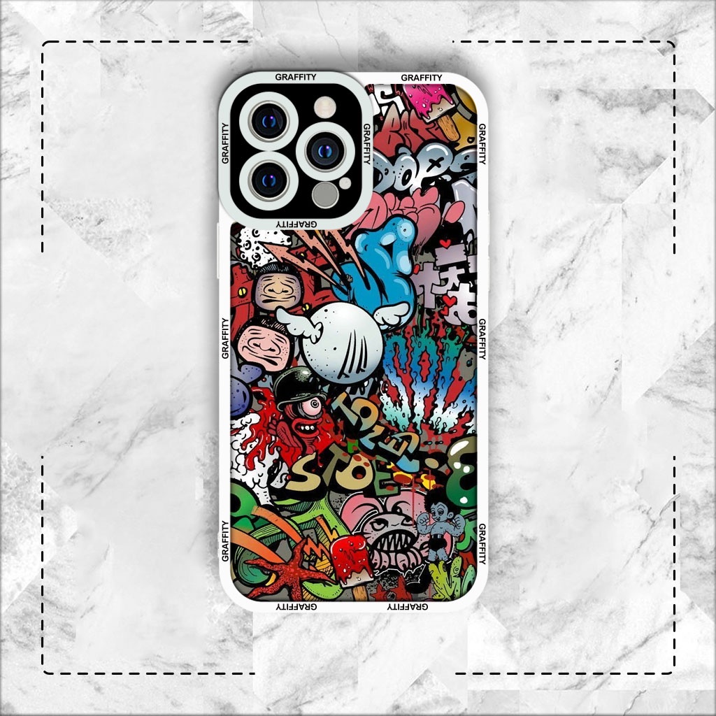 Ốp lưng iphone samsung xiaomi oppo cạnh vuông JM Case Nghệ thuật Graffity
