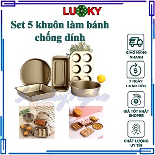 Set 5 Khuôn Nướng Bánh Chống Dính Cao Cấp Chất Liệu Thép Carbon -FREESHIP