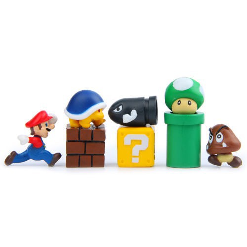 Set 8 mô hình mô phỏng nhân vật game Super Mario Bros Yoshi Luigi Goomba Mini