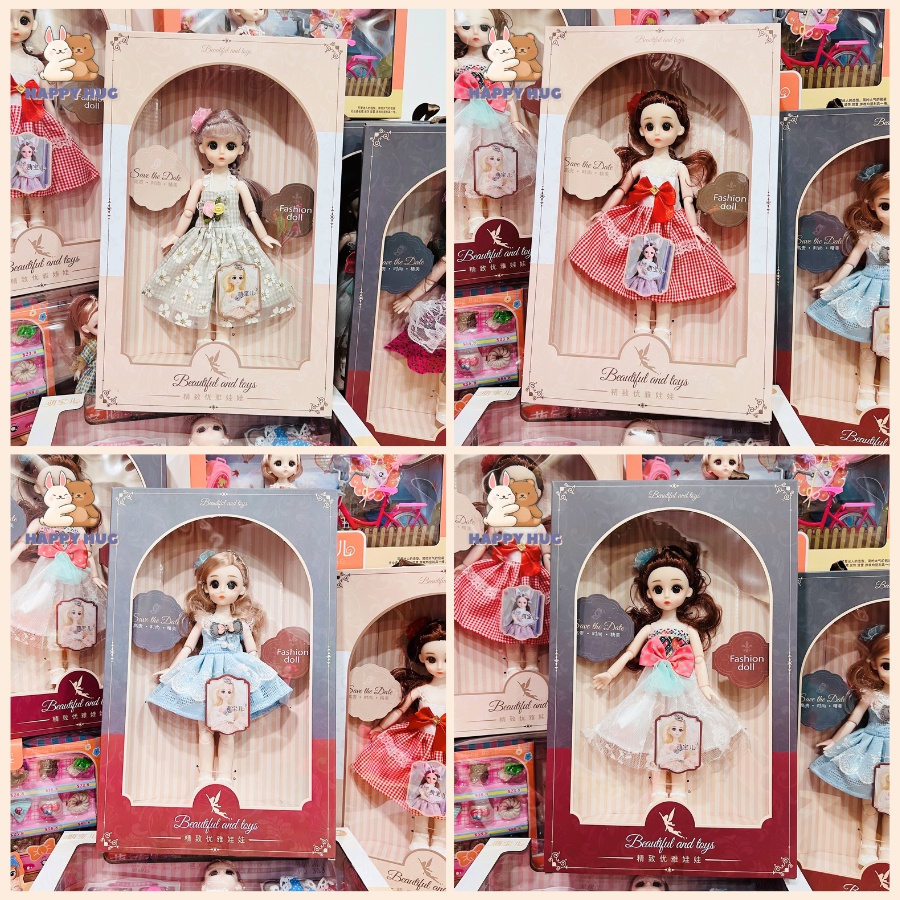 Đồ chơi trẻ em búp bê công chúa cho bé gái size 30cm có khớp, hộp quà tặng có quai xách siêu xinh - Happy Hug