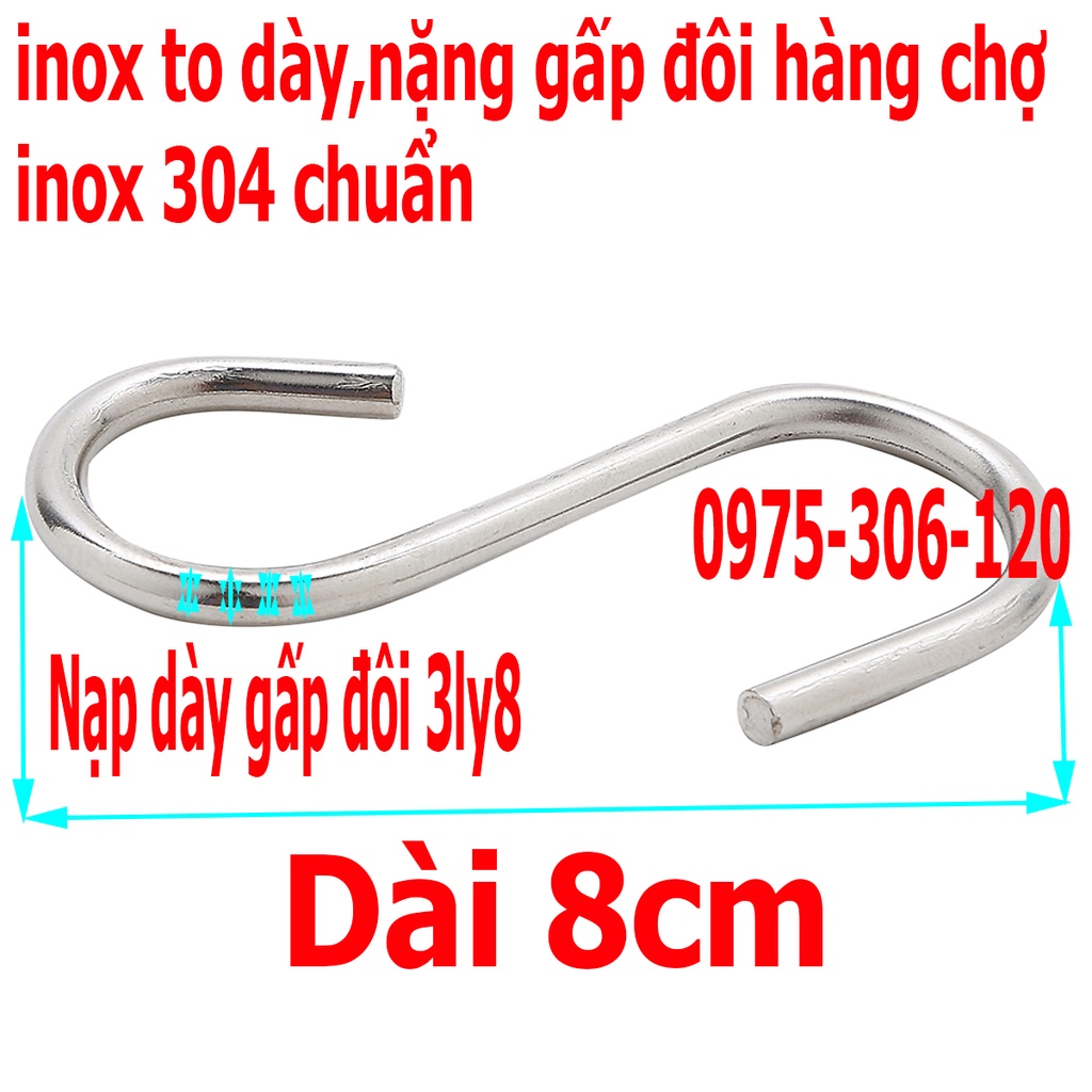 Bộ Móc Treo Nồi Chảo Quần Áo Hình Chữ S 100% inox 304 chuẩn,hàng không thể bẻ cong chỉ lấy kìm mới bẻ được