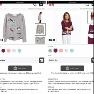 Áo len H&M bé gái size đại