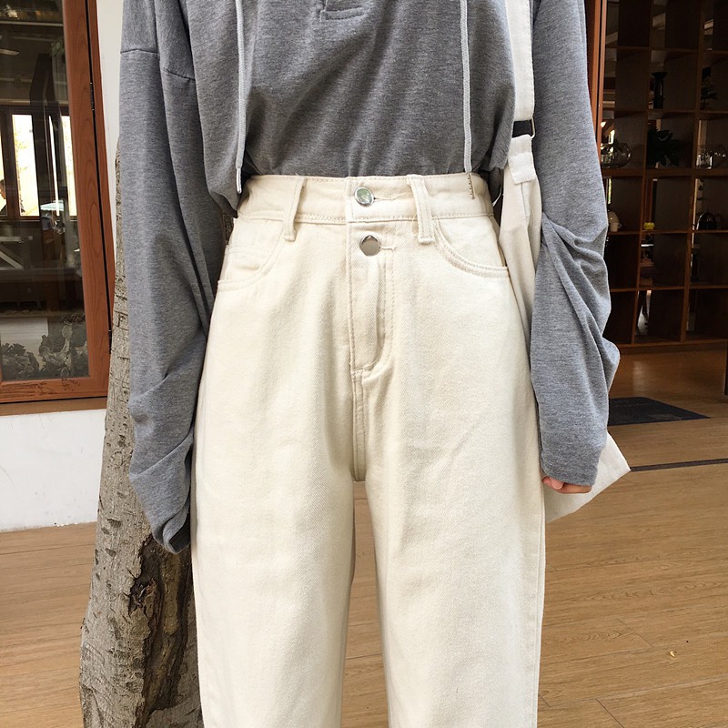 Xiaozhainv Quần Jean Lưng Cao Ống Suông Co Giãn Thoải Mái Dành Cho Nữ