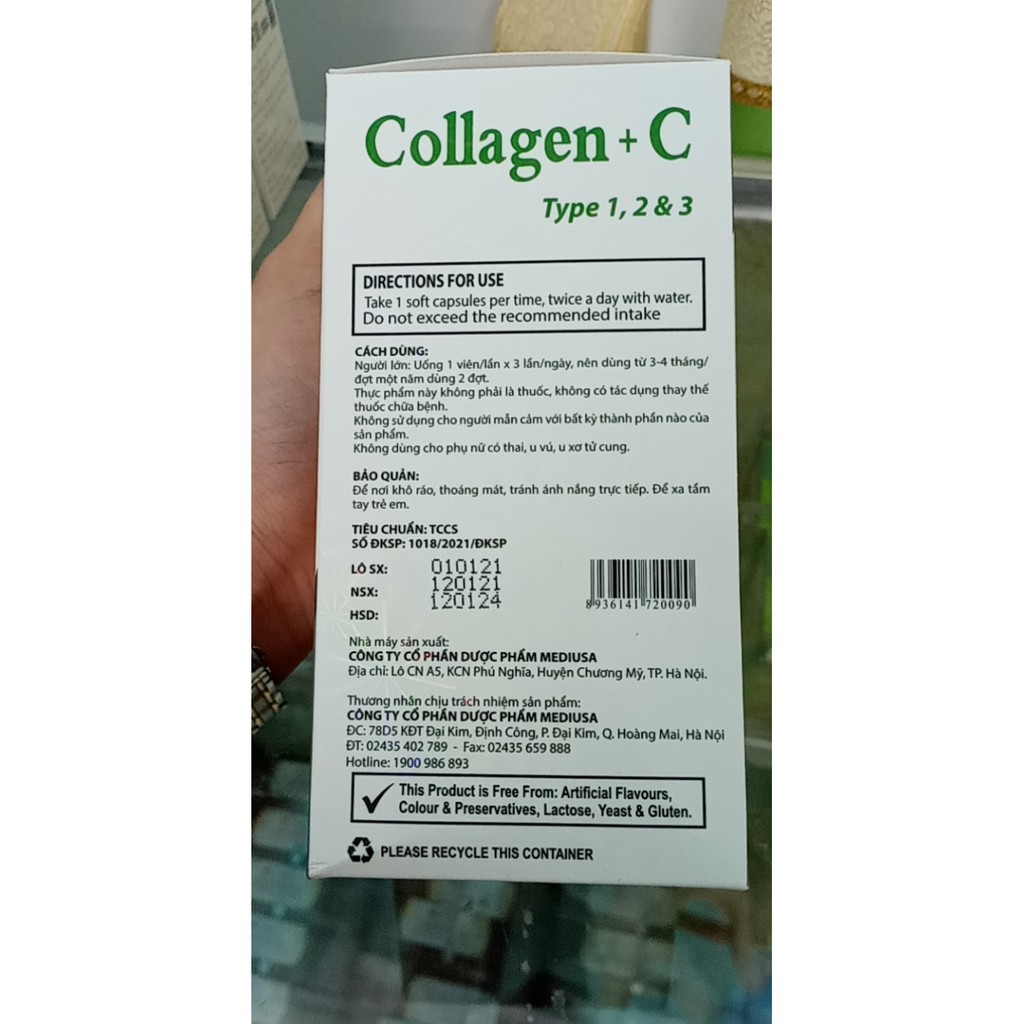 Viên uống đẹp da Collagen +C Type 123 giảm thâm nám tàn nhang - Hộp 60 viên