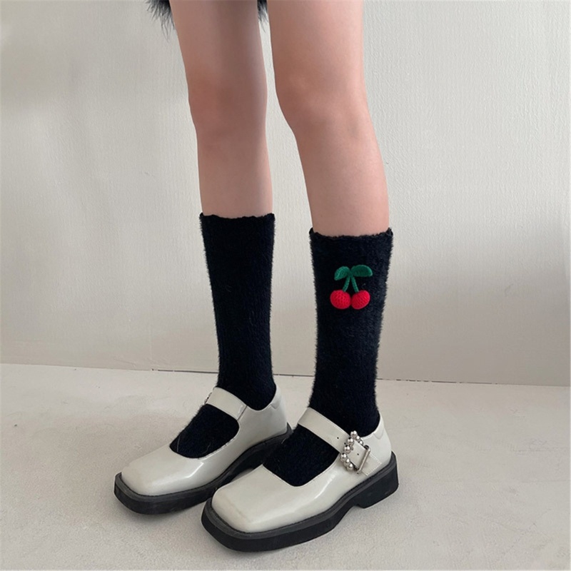 Youyo Vớ Lông Giữ Ấm Bắp Chân Gắn Quả Cherry Dễ Thương Thời Trang Mùa Đông Cho Nữ