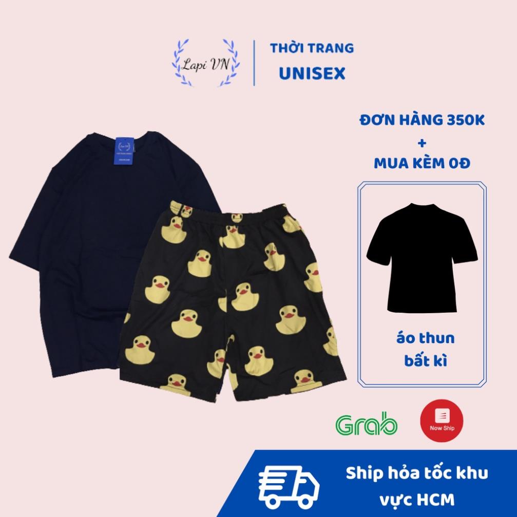 Set Đồ Bộ Lửng Trơn Unisex Đen -Lapi VN Áo+ Quần Đùi Vải Thun Cotton Thoáng Mát, Freesize, Tay Lỡ, Phom Rộng