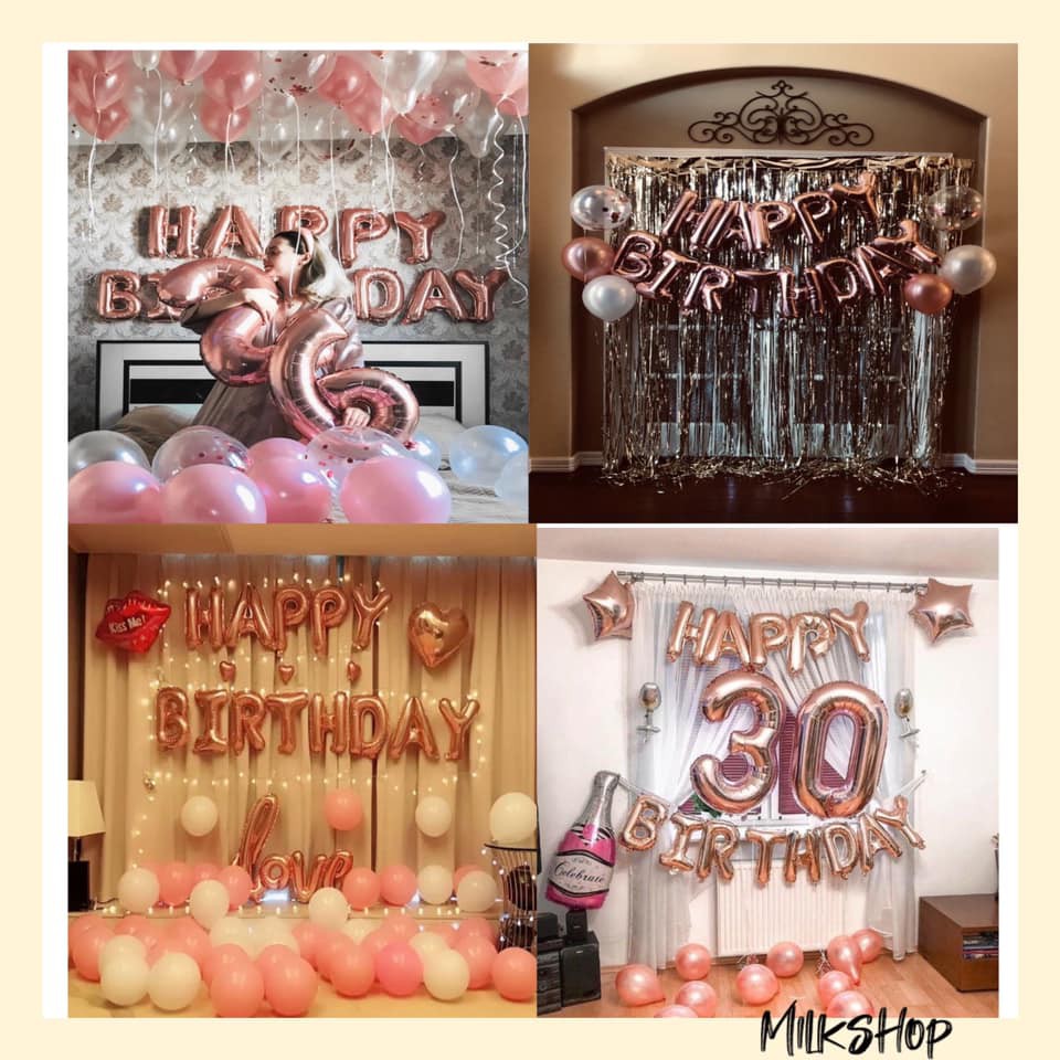 Bộ bóng trang trí sinh nhật đủ phụ kiện chọn mẫu Tông Hồng Gold PK01