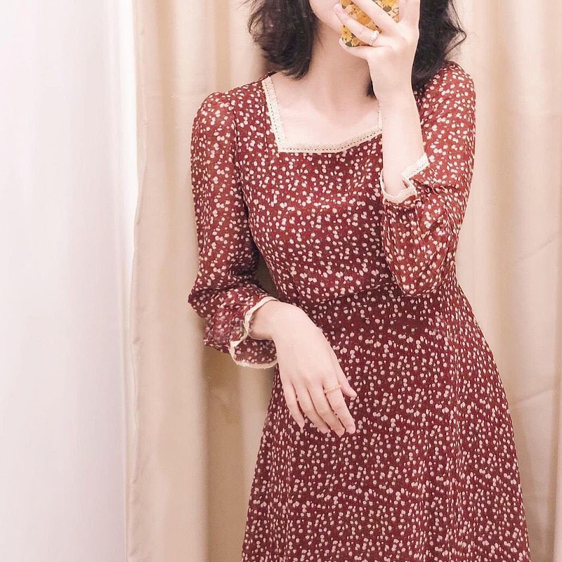 Váy HIME vintage dáng dài cổ điển - Váy Voan Hàn 2 Lớp
