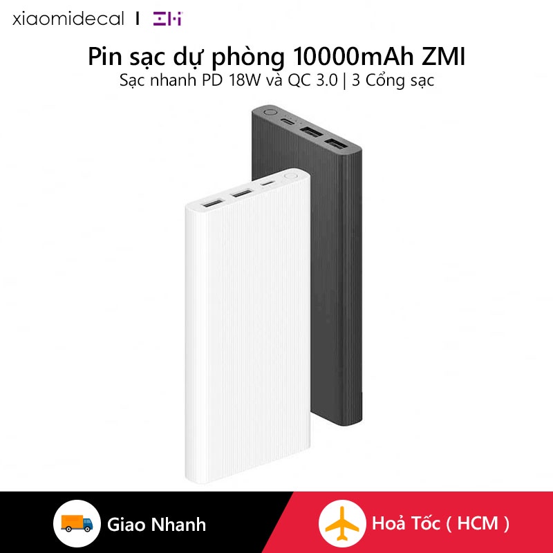 Sạc dự phòng ZMI 10000mAh, Hỗ trợ sạc nhanh PD 18W và QC 3.0 Model JD810